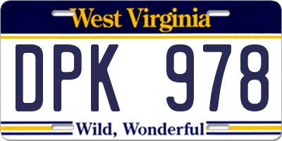 WV license plate DPK978