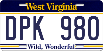 WV license plate DPK980