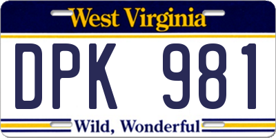 WV license plate DPK981