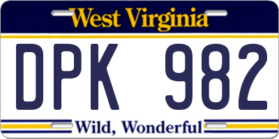 WV license plate DPK982
