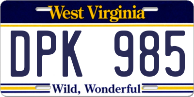 WV license plate DPK985
