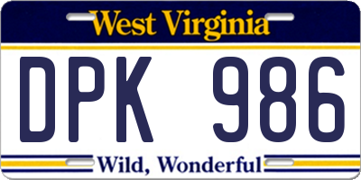 WV license plate DPK986