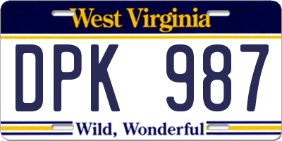 WV license plate DPK987