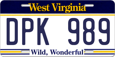 WV license plate DPK989