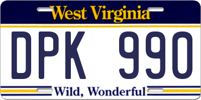 WV license plate DPK990