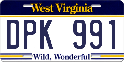 WV license plate DPK991