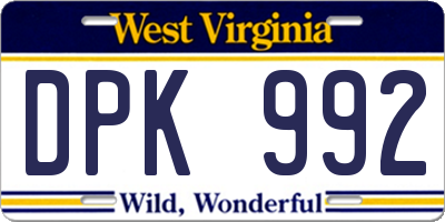 WV license plate DPK992