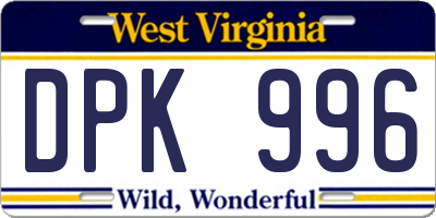 WV license plate DPK996