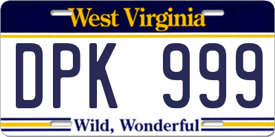 WV license plate DPK999