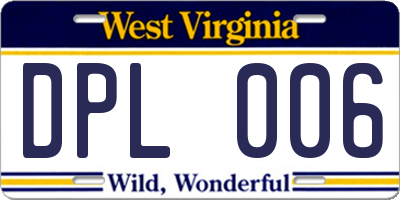 WV license plate DPL006
