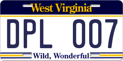 WV license plate DPL007