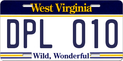 WV license plate DPL010