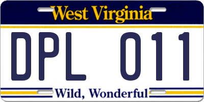 WV license plate DPL011