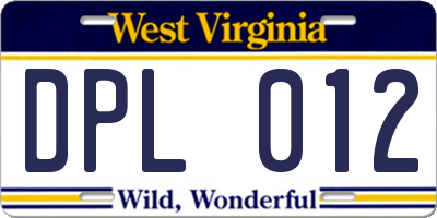 WV license plate DPL012
