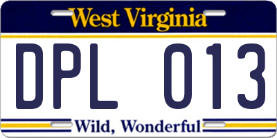 WV license plate DPL013
