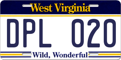 WV license plate DPL020