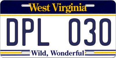 WV license plate DPL030