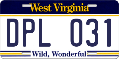WV license plate DPL031