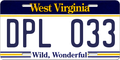 WV license plate DPL033