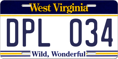WV license plate DPL034