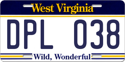 WV license plate DPL038