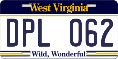 WV license plate DPL062