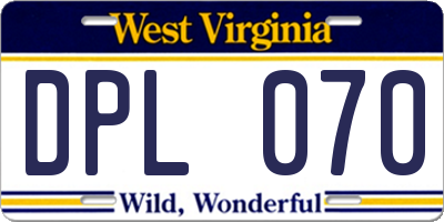 WV license plate DPL070