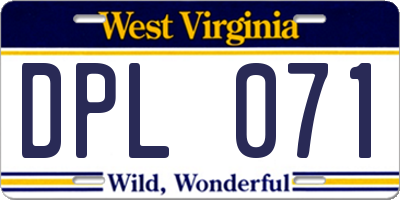WV license plate DPL071