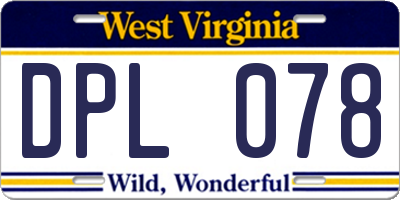 WV license plate DPL078