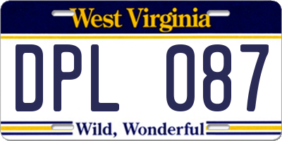 WV license plate DPL087