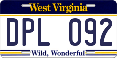 WV license plate DPL092