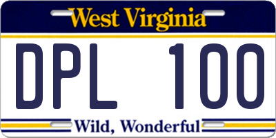 WV license plate DPL100