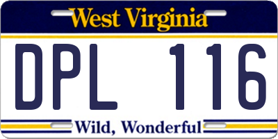 WV license plate DPL116