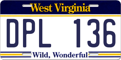 WV license plate DPL136