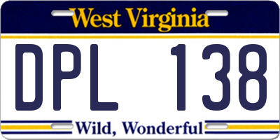 WV license plate DPL138