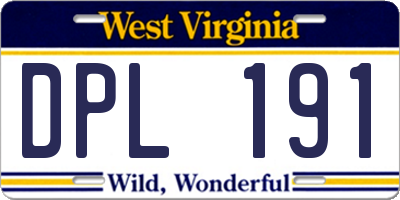 WV license plate DPL191