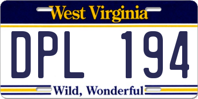 WV license plate DPL194