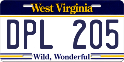 WV license plate DPL205