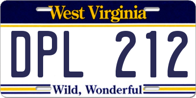 WV license plate DPL212