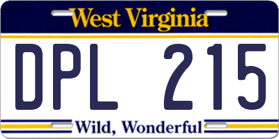 WV license plate DPL215