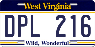 WV license plate DPL216