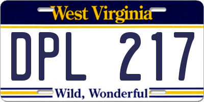WV license plate DPL217