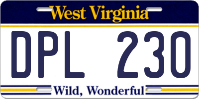 WV license plate DPL230