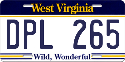 WV license plate DPL265