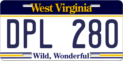 WV license plate DPL280