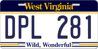 WV license plate DPL281