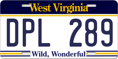 WV license plate DPL289