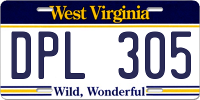 WV license plate DPL305
