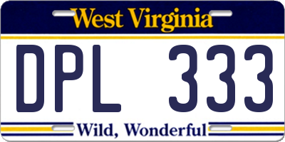 WV license plate DPL333