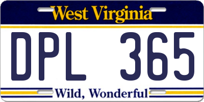 WV license plate DPL365